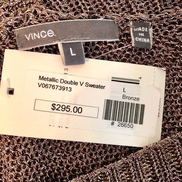 Vince Bronze Metallic Double V-Neck Sweater - Picture 3 of 10